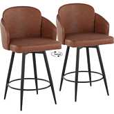 Dahlia 26" Counter Stool in Black Metal, Camel Leatherette & Chrome with Black Footrest (Set of 2)